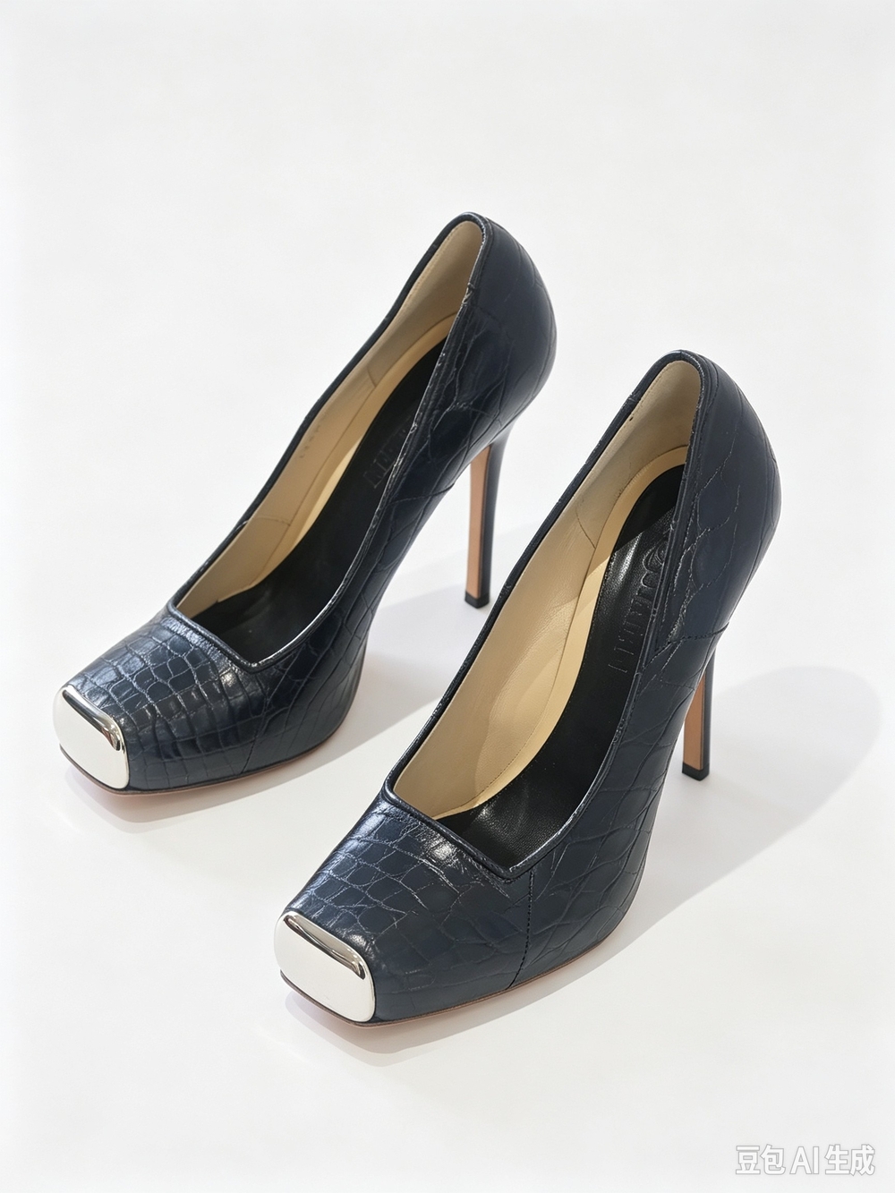 Alexander McQueen Black Croc-Embossed Leather Pointed Toe Pumps
